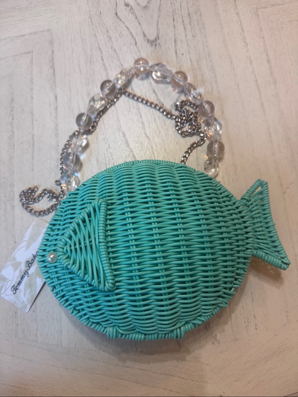 New Tommy Bahama Teal Woven Fish-Shaped Bag - Picture 12 of 15